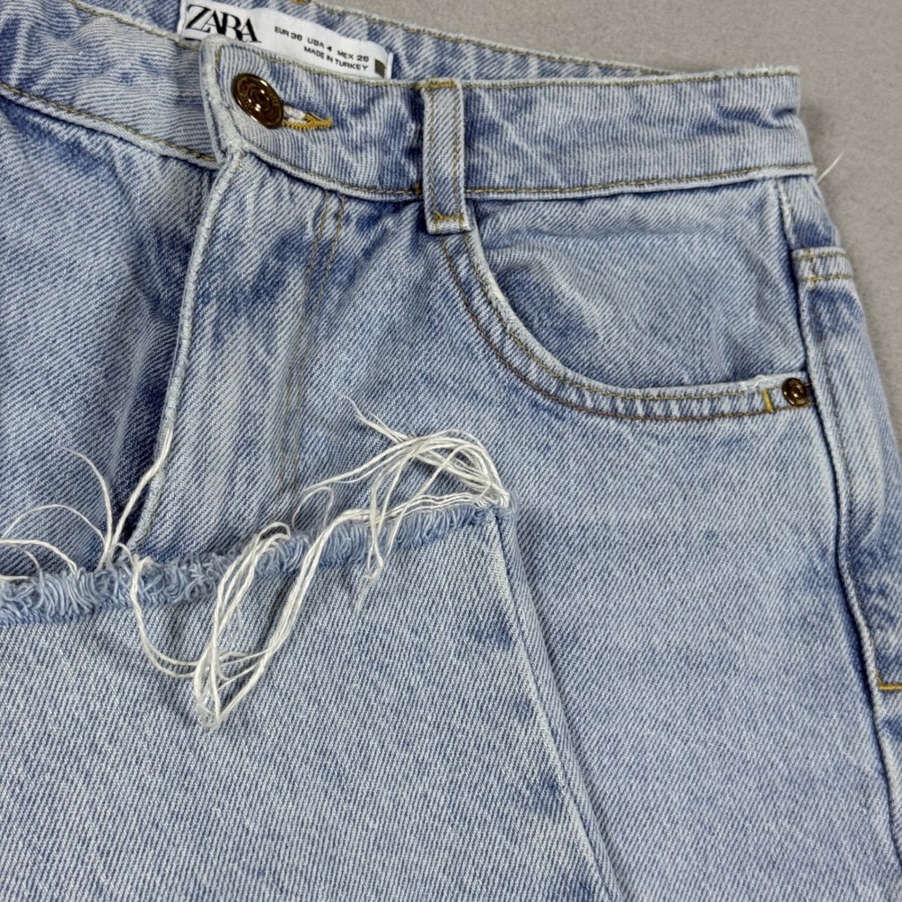 Zara Womens Light Wash Distressed High Rise Straight Leg Jeans Blue Size 4
